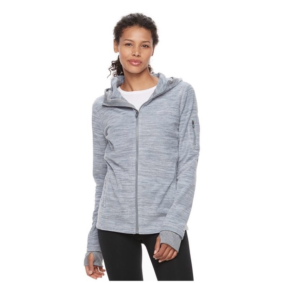 Tek Gear Micro Fleece Zip Up Hoodie Jacket Women Size XL Heather Black Pockets - Picture 3 of 15